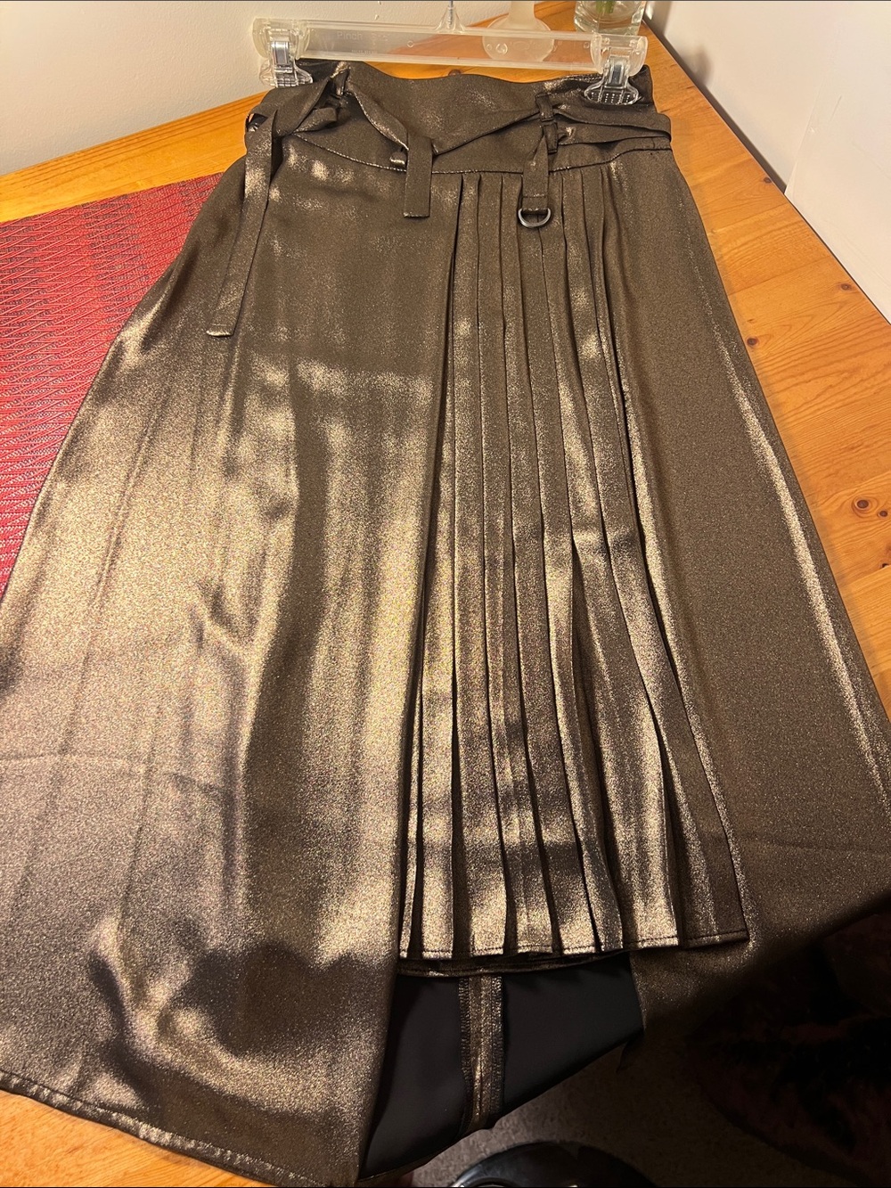 Leith Metallic Pleated Midi Skirt in Bronze
